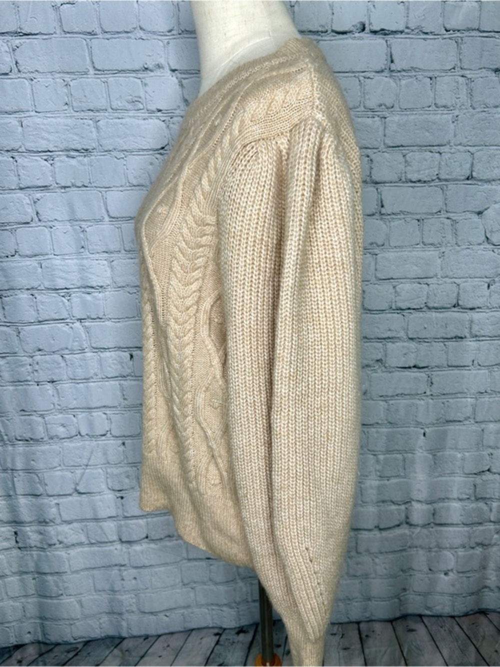 Women's Cream Cable Knit Sweater Chunky Fisherman Cottagecore Cozy Pullover L - Picture 5 of 7